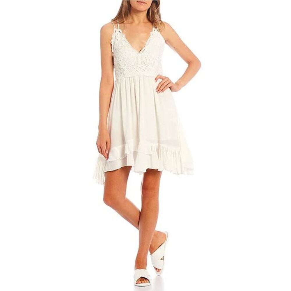 Chelsea & Violet Dress Womens Juniors S White Lace Bodice‎ Smocked Back Mini NEW